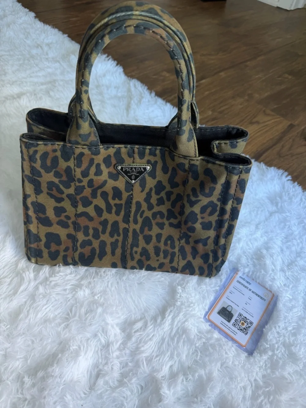 Prada Leopard Canvas Small Tote - Picture 1 of 10